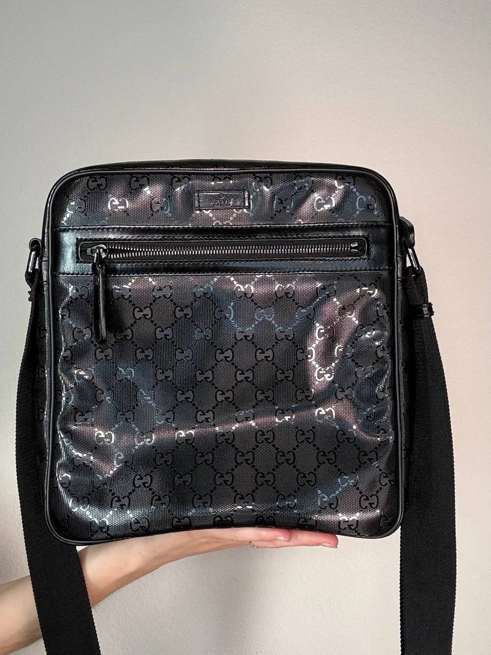Gucci Black Monogram Crossbody Messenger Bag